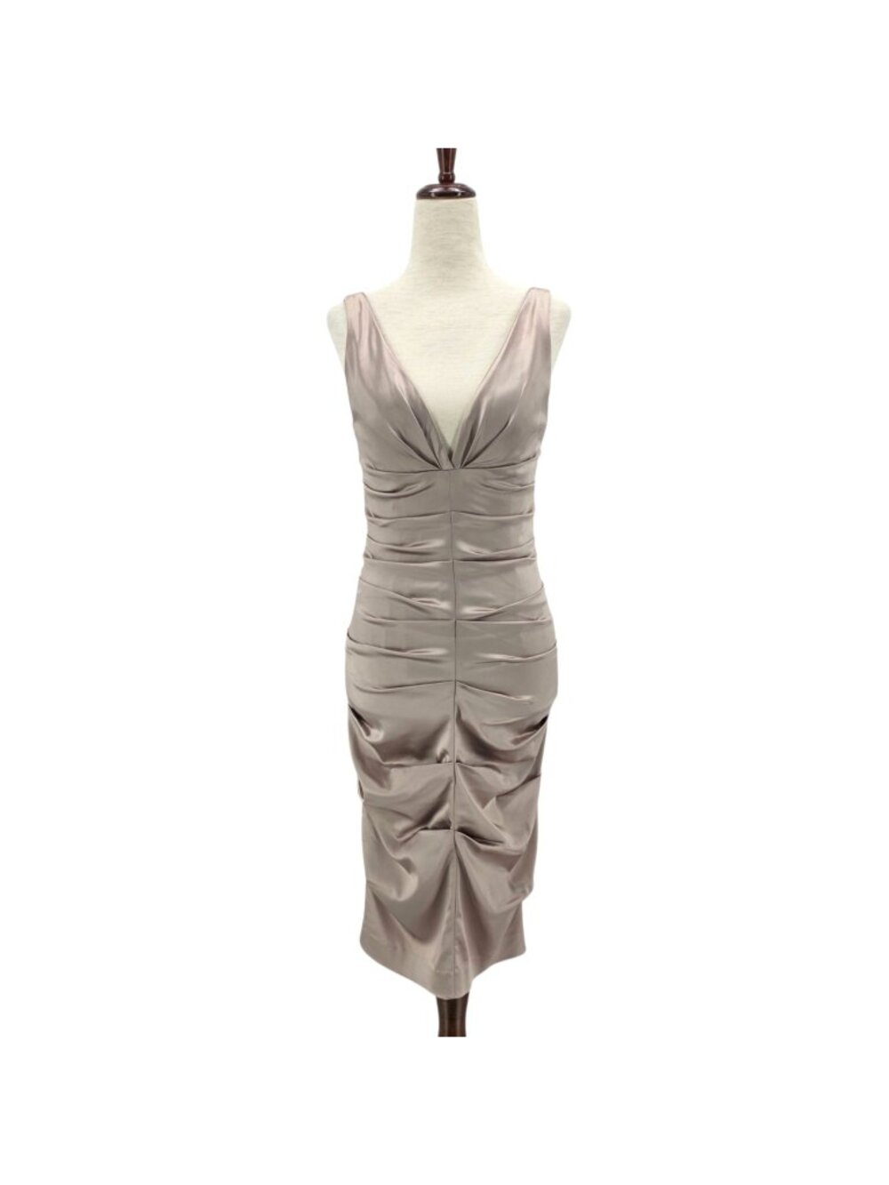 Vintage Nicole Miller Collection Womens 2 Dress Bodycon Silver Gray Satin Ruched